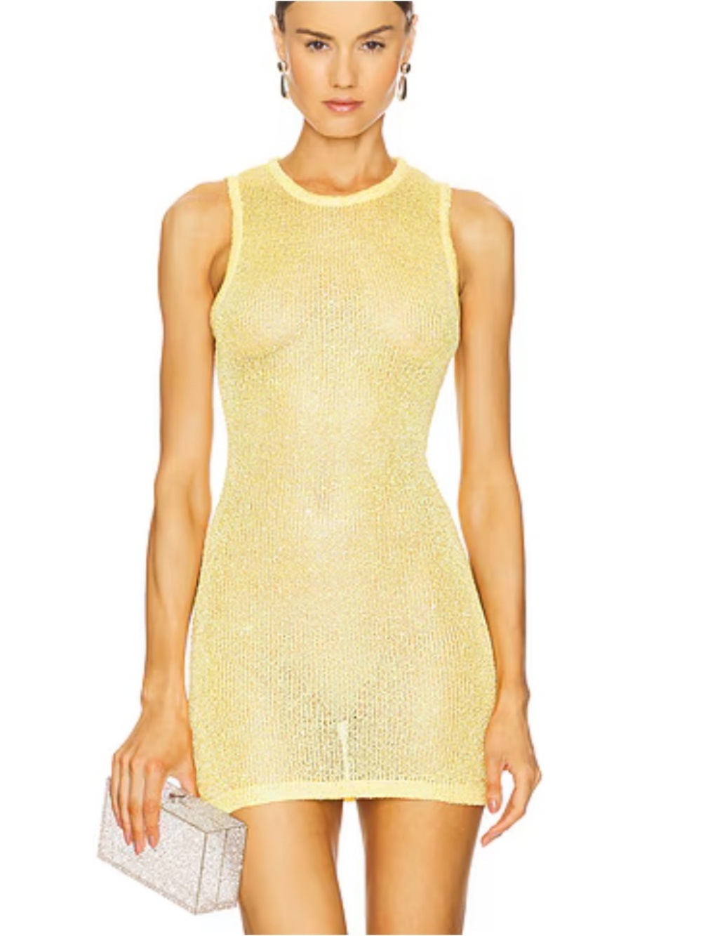 More To Come Albella Mini Dress Yellow Sheer Knit Revolve NWT M